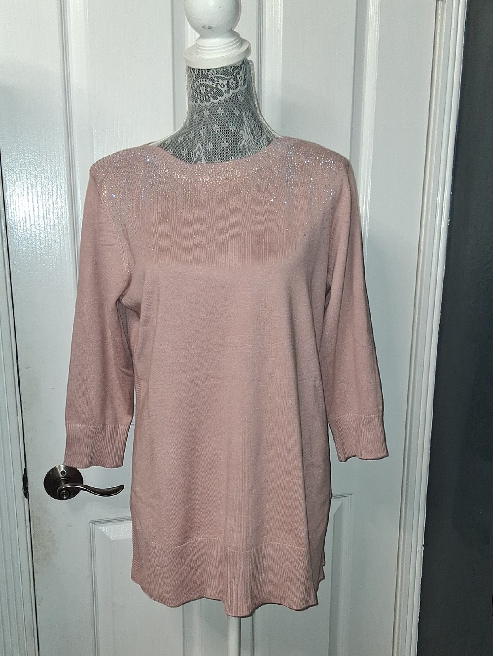 Cable & Gauge Blush Pink Knit Top with Ribbon Trim
